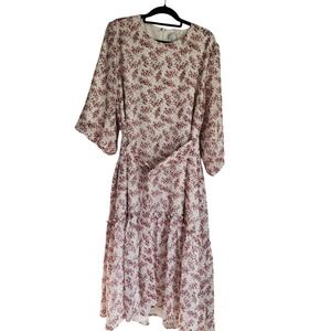 Dainty Jewells Floral White Pink Modest Cottage Core Maxi Lined Dress Womens 2XL